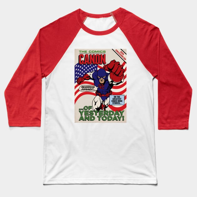 Captain Canon Silver Age Patriotic Variant Baseball T-Shirt by The Comics Canon